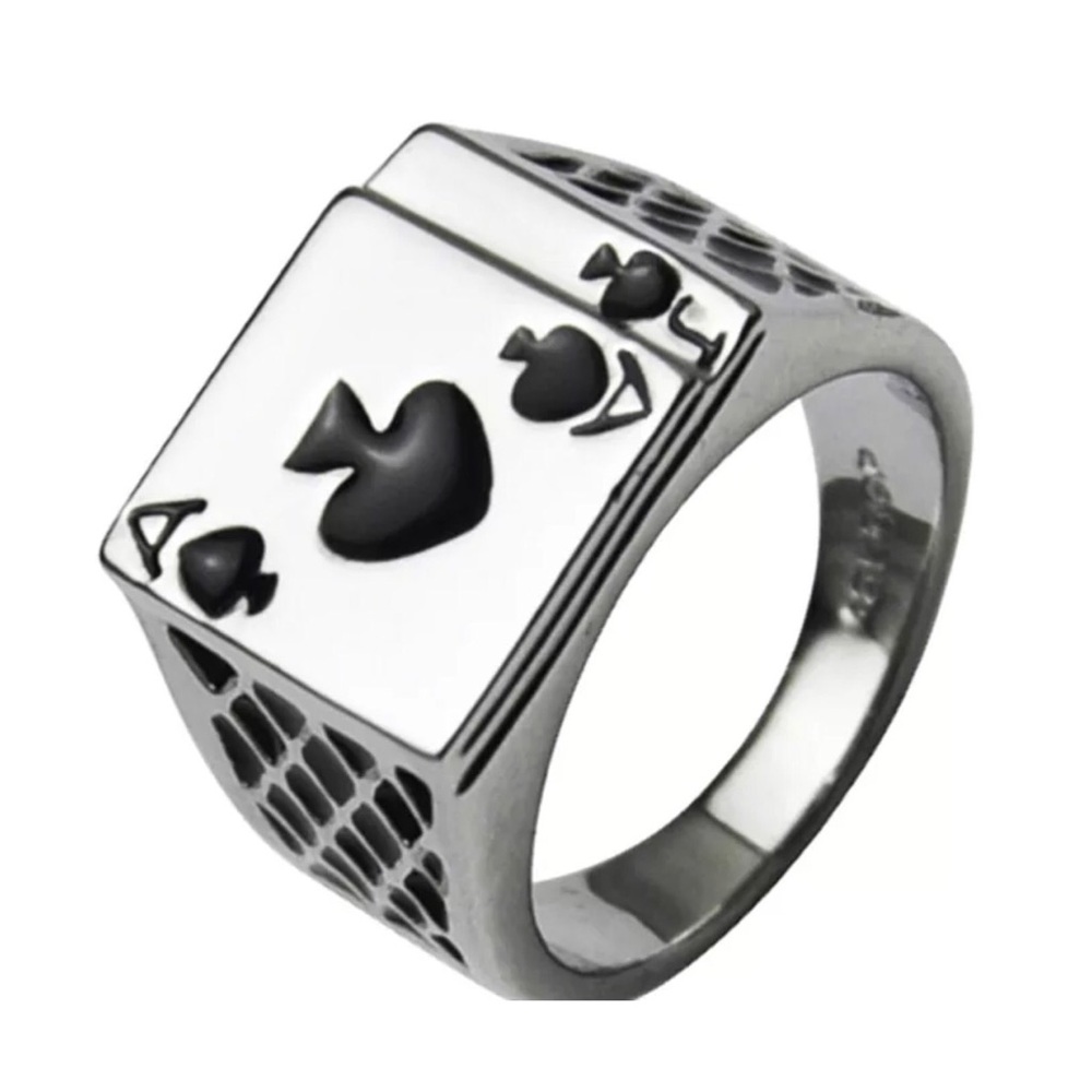 Men’s Vegas Card Poker Ring Silver New